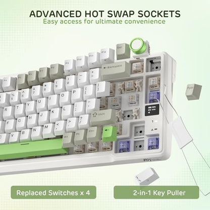 RK ROYAL KLUDGE L98 Wireless Mechanical Keyboard w/Southpaw Numpad | Left-Handed Gasket Gaming Keyboard with Knob, Tri-Mode 95% Hot Swappable Keyboard BT/2.4G/USB-C, Massive 8000mAh Battery - color: Lemon Green, size: Tactile Beige Switch