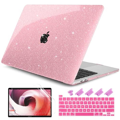 for MacBook Pro 13 inch Case 2023 2022 2021 2020 Release Model A2338 M2/M1 A2289 A2251 with Touch Bar & Touch ID, Glitter Bling Plastic Hard Shell Case & Keyboard Cover, Star Pink - color: Star Pink