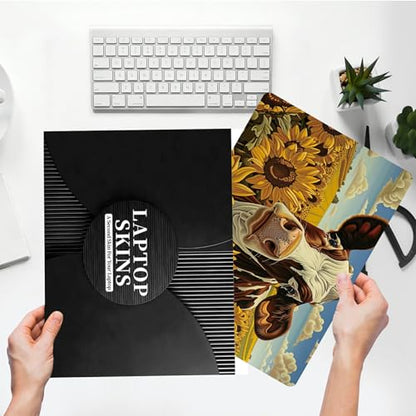 Universal Laptop Skin Sticker with 2 Wrist Pad Skins, Waterproof Scratch Resistant Vinyl Laptop Cover Decal, Cut to Fit for 11–15.6 Inch MacBook HP Dell Lenovo, Cow Sunflowers - color: Cow Sunflowers