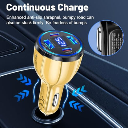 USB C Car Charger Adapter with Voltmeter Compatible with iPhone, Android, Samsung, iPad Pro, PD30W &QC3.0 Multi Port Fast Charging (Yellow) - color: Yellow