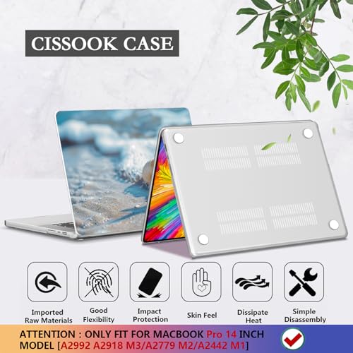 CISSOOK Case for MacBook Pro 14 inch M5 M4 M3 M2 M1 2026-2021 | A3434 A3427 A3426 A3112 A3185 A3401 A2918 A2992 A2779 A2442, 5in1 Set Ultra-Thin Hard Shell Case Keyboard Cover, Beach&Shell - color: 14inch-Beach&Shell