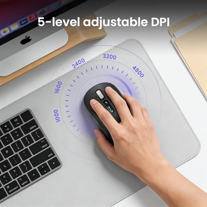 Wireless Bluetooth Multi-Device mouse with 7 Programmable Buttons(Mac/Windows), 4-way Navigation Scroll, 5 level DPI, Side Scroll, Quiet Click Mice for Computer, Laptop, PC, iPad, Tablet, MacBook.
