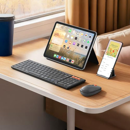 MEETION Foldable Wireless Keyboard and Mouse Combo, Rechargeable, Black | Full-size folding design, 2.4G plus dual Bluetooth, compact for business travel, compatible with Windows, Mac, iPad, Android