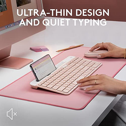 Logitech K585 Slim Wireless Keyboard with Built-in Phone Cradle - Rose | Bluetooth with included USB receiver, connects 2 devices, cradle can hold smartphone or tablet up to 10 in. in landscape mode - color: Rose