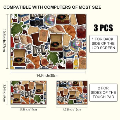 3Pcs Laptop Skin Sticker Decal Vintage PVC Laptop Sticker Fits for 12-16 Inch Notebook Waterproof Scratch Proof Universal Notebook PC Personalized Protector Gift - style: Retro collage