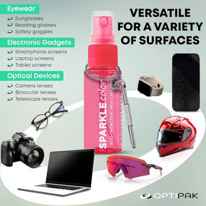 Sparkle Anti-Reflective Safe Lens Cleaner & Repair Kit – (2) 1oz Glasses Cleaner Spray, (2) Microfiber Cloth & Keychain Screwdriver for Eyeglasses, Sunglasses, Lenses & Screens (5 Piece Set) - style: Pink | 2x1oz Lens Spray + 2 Microfiber Cloths + 1 Screw