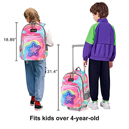 Tilami Rolling Backpack 18 inch Double Handle Wheeled Boys Girls Travel School Children Luggage Toddler Trip - color: Starlight Black