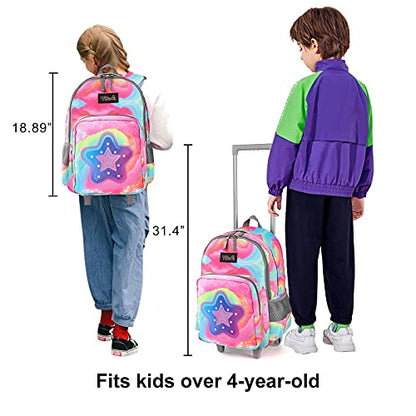 Tilami Rolling Backpack 18 inch Double Handle Wheeled Boys Girls Travel School Children Luggage Toddler Trip - color: Starlight Black