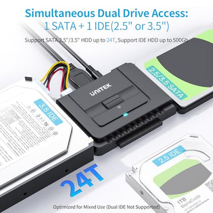 Unitek USB 3.0 IDE/SATA Adapter, Dual-Drive, for 2.5/3.5" HDD/SSD | Simultaneous 1 IDE + 1 SATA Access; For 2.5/3.5" IDE/SATA Drives, Optical; Hot-Swap, Plug & Play; 12V Adapter Included; 6Gbps - color: USB A