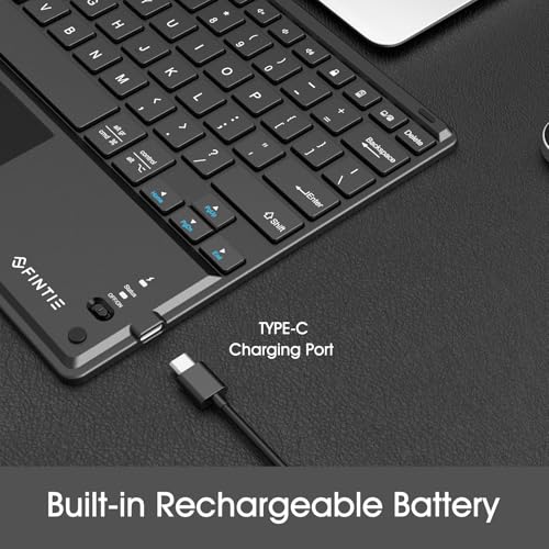 FINTIE Ultrathin Wireless Bluetooth Keyboard with Touchpad for iPad Tablets | For iOS, Samsung Galaxy, Nexus and Other Android and Windows Device, 4mm Slim Design, Built-in Multi-touch Trackpad