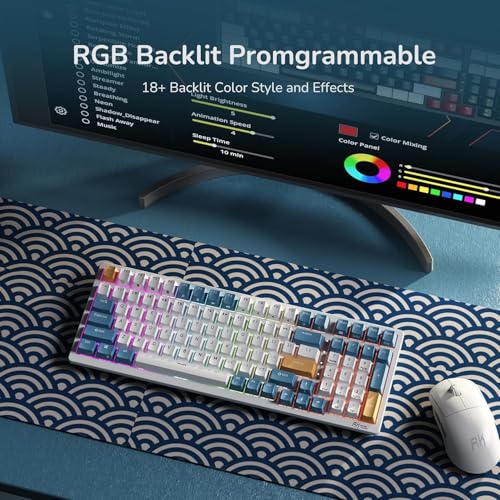 RK ROYAL KLUDGE RK98 Wireless Mechanical Keyboard, Triple Mode 2.4G/BT5.1/USB-C Custom Switches Keyboard with Number Pad, Pre-lubed Linear Switches RGB Backlit Gaming Keyboard, Software Support - color: White, size: Hot Swap Red Switch
