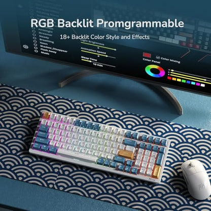 RK ROYAL KLUDGE RK98 Wireless Mechanical Keyboard, Triple Mode 2.4G/BT5.1/USB-C Custom Switches Keyboard with Number Pad, Pre-lubed Linear Switches RGB Backlit Gaming Keyboard, Software Support - color: White, size: Hot Swap Red Switch