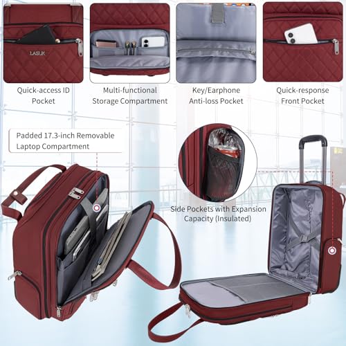 Underseat Carry On Luggage with Wheels, 17 inch Lightweight Overnight Soft Sided Personal Luggage Bag Carry-On Suitcase for Short Trip Travel Business, Burgundy - color: Red