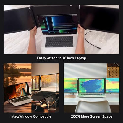 16” Pro Duo – 2K IPS Portable Dual Screen Extender, 144Hz, 100% DCI-P3, Compatible with MacBook M1/M2/M3 & Windows, HDMI/USB-C, Ideal for Gaming and Professional Use | Dual 16-inch 2K screens, 144Hz refresh rate, 100% DCI-P3 colour, 500 nits, 3ms response
