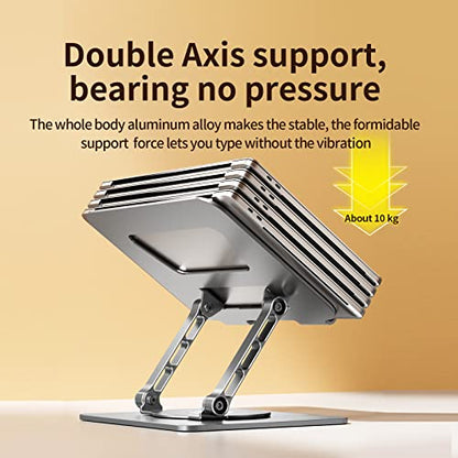 Rotating Laptop Stand, 360° Angle Swivel, Height Adjustable for Neck/Shoulder Health, Solid Aluminum Base, Fits 10"-17" Laptop & Tablet (Silver)