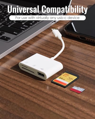 USBC Memory Card Reader 3-in-1 Plug & Play- Gardiva USB C SD Card Adapter Supports SD/TF/USB Flash Drives, Compatible with iPhone 15/16 Series, iPad, MacBook, Android Devices