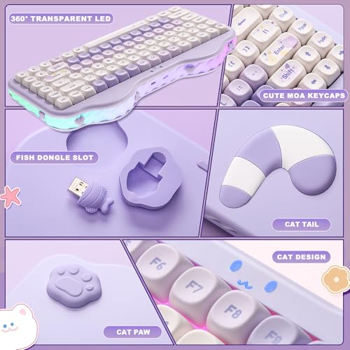 YUNZII C75 Cute 75% Wireless Mechanical Keyboard (Purple, Candy Switch) | Creamy Cake Keyboard, BT5.0/2.4G/USB-C, Hot-Swap, NKRO, PBT MOA Keycaps,5500mAh RGB Gasket Mount for Mac/Win/Gaming/Office - color: Purple, size: Candy Switch