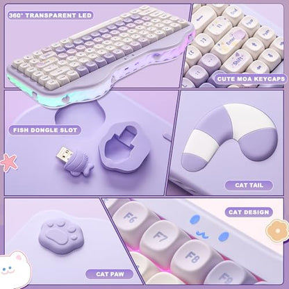 YUNZII C75 Cute 75% Wireless Mechanical Keyboard (Purple, Candy Switch) | Creamy Cake Keyboard, BT5.0/2.4G/USB-C, Hot-Swap, NKRO, PBT MOA Keycaps,5500mAh RGB Gasket Mount for Mac/Win/Gaming/Office - color: Purple, size: Candy Switch