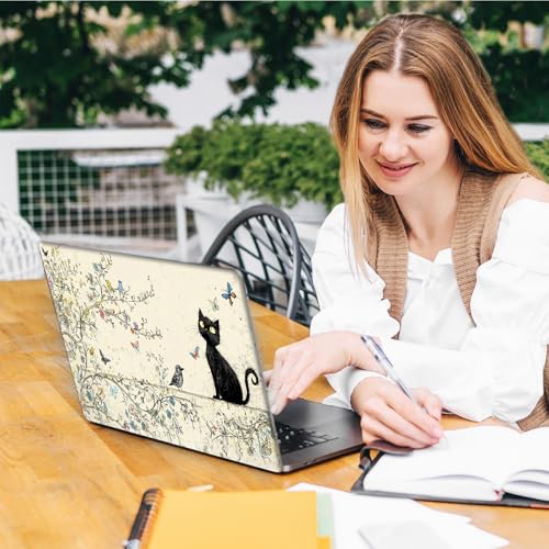Laptop Skin Sticker Decal, Universal Reusable Vinyl Laptop Cover for 12" 13" 13.3" 14" 15" 15.4" 15.6" Notebook PC, Reusable Waterproof Scratch-Resistant with 2 Wrist Pads,Cute Black Cat - color: Cute Black Cat