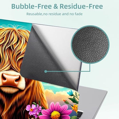 Universal Laptop Skin Decal, 3-Piece Vinyl Protector for 12 13 14 15.6" Notebook, Waterproof Anti-Scratch, Easy Trim & Bubble-Free Finish, Cute Highland Cow Flowers - color: Cute Highland Cow Flowers