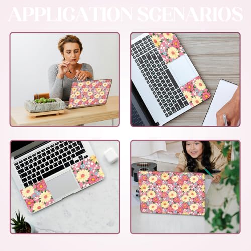 SUPERDANT 3Pcs Laptop Skin Sticker Pink and Yellow Floral 14.96x10.63in Trimmable Reusable PVC Decal Cover Fits 12 13 14 15 15.6 Inch Notebook Flowers Pattern Colorful - style: Pink and Yellow Floral