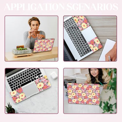 SUPERDANT 3Pcs Laptop Skin Sticker Pink and Yellow Floral 14.96x10.63in Trimmable Reusable PVC Decal Cover Fits 12 13 14 15 15.6 Inch Notebook Flowers Pattern Colorful - style: Pink and Yellow Floral
