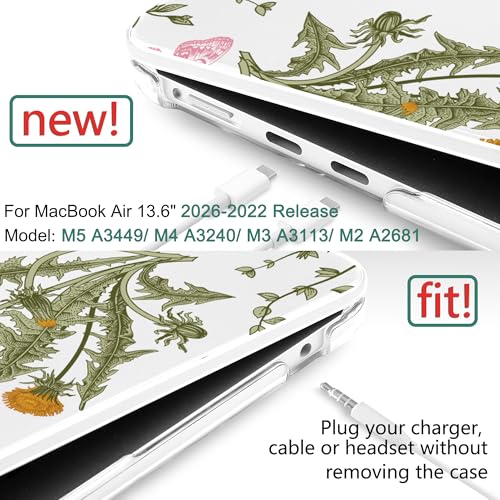 for MacBook Air 13 Inch (13.6 Inch) Case, M5/M4/M3/M2 Chip 2026 2025 2024 2023 2022, Hard Plastic Printed Cover with Screen Protector & Keyboard Cover & Dust Plugs, Wildflower & Butterfly - color: Wildflower & Butterfly