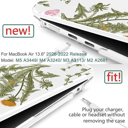 for MacBook Air 13 Inch (13.6 Inch) Case, M5/M4/M3/M2 Chip 2026 2025 2024 2023 2022, Hard Plastic Printed Cover with Screen Protector & Keyboard Cover & Dust Plugs, Wildflower & Butterfly - color: Wildflower & Butterfly