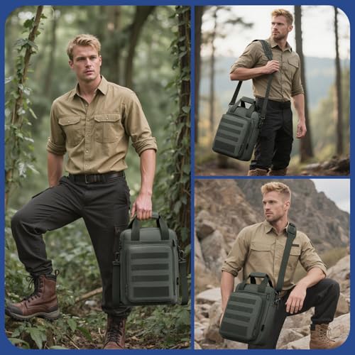 Tactical Messenger Bag, Laptop Briefcase MOLLE Shoulder Pack Handbag | Heavy Duty, Adjustable Strap, Water-resistan, Fit 14inch Tablet, Satchel Work Bag, for Outdoor, Hiking, Travel - color: Grey-green