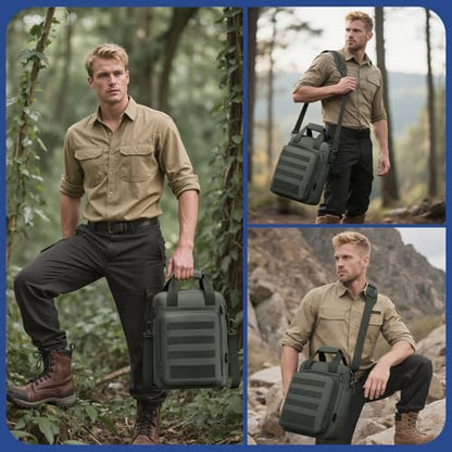 Tactical Messenger Bag, Laptop Briefcase MOLLE Shoulder Pack Handbag | Heavy Duty, Adjustable Strap, Water-resistan, Fit 14inch Tablet, Satchel Work Bag, for Outdoor, Hiking, Travel - color: Grey-green