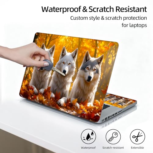 Universal Laptop Skin Sticker Decal, 12"-15.6" Aesthetic Vinyl Wrap, Autumn Wolves Waterproof Notebook Cover Art Protector for MacBook HP Dell Lenovo, Fits 13" 14" 15" 15.6" - color: Autumn Wolves