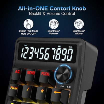 Redragon K733 PRO Wireless Gasket RGB Number Pad, Dual PC & Calculate Modes | 22-Key Mechanical Number Pad, 10-Digit Calculator Display, Knob Control, 5-Layer Noise Dampening, Creamy Custom Linear Switch - color: Black K733 PRO, size: Wireless