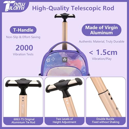 NEW TILAMI 16 Inch Rolling Backpack with Lunch Bag for Girls Boys School | 6-Wheel Stair-Climbing Girls Boys Carry-on Suitcase Water-Resistant Adjustable Trolley Handle Wheels School Travel Camping - color: Purple Watercolor