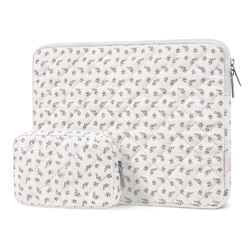 MOSISO Laptop Case 13.3 inch, 13-13.3 inch Puffy Laptop Sleeve Bag Compatible with MacBook Neo/Air 13.6/Pro 13/Pro 14, HP Dell ASUS Lenovo, Elegant Little Blossom Square Quilted Bag&Small Case, Brown - color: Brown, size: 13.3 inch