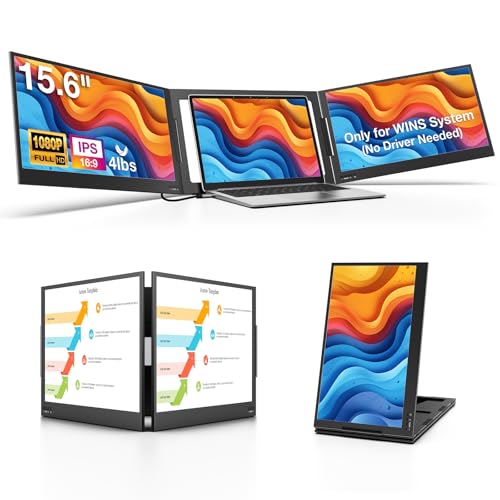 QQH Laptop Screen Extender, 15.6" 1080P Triple Portable Monitor Extender with Ultra-Slim Full HD IPS Display, USB-C Plug and Play Travel Dual Monitor for 12"-16" Laptops (Windows Only) - color: Black