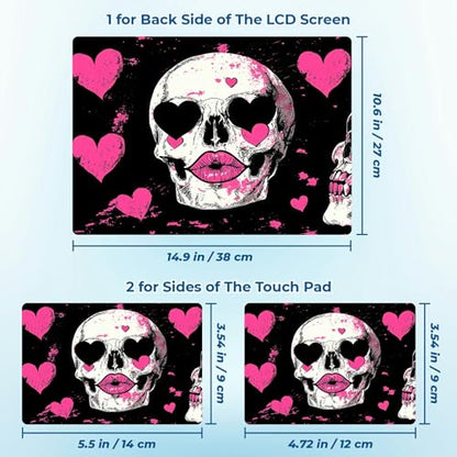 Reusable Universal Laptop Skin Sticker, Cut to Fit for 11.6–15.6 Inch Laptops, Waterproof Protective Film, No-Residue - Pink Hearts Skull - color: Pink Hearts Skull
