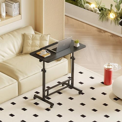 Furist Small Standing Desk Adjustable Height 32 Inch Mobile Sit Stand up Desk Portable Rolling with Wheels Standing for Walking pad Treadmill Black - color: Black Wood Grain