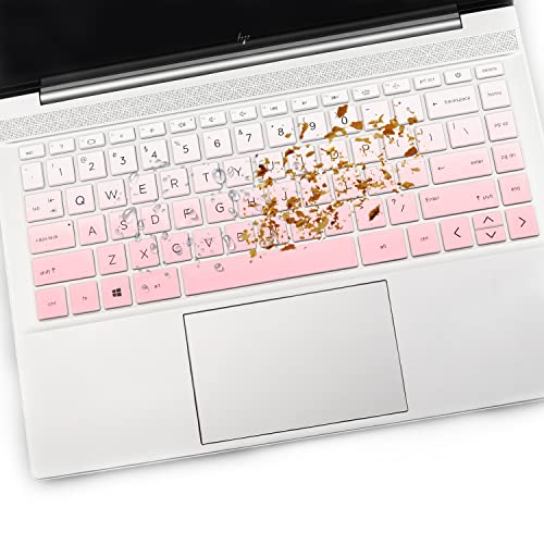 2PCS Keyboard Cover Skin for New 14'' HP Pavilion x360 14m-dw/dy 14-dv/ek 14-dw1010wm 14-dv0010wm 14m-dy0113dx 14m-dy1023dx 14-ek0033dx 14-ek0013dx 14t-dy100 14t-dw100 14m-dw1023dx - color: OmbrePink+Clear