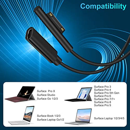 Microsoft Surface Connect to USB-C PD 15V Charging Cable Compatible for Microsoft Surface Pro Series, Surface Book Series, Surface Laptop Series, Surface Go (Female USBC)