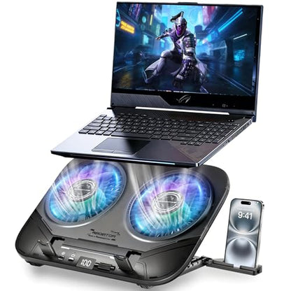 Upgraded Laptop Cooling Pad with Dual TEC Coolers & 2 Quiet Fans-RGB Laptop Cooler for 12-21in Laptops, Gaming Laptop Fan Cooling Pad Stand with Phone Holder, 100-Speed & 5-Height Adjustable, USB Port