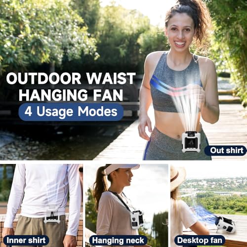 CAZOKASI 2024 Upgrade 10000mAh Waist Clip Fan Wearable Fan Portable Personal Body Fan Powerful Upto 40H Cooling and Heatstroke Prevention Fan (Gray and Orange) (10000mAh / White and Black) - size: 10000mAh / White and Black