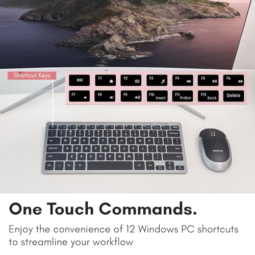 Macally Small Wireless Keyboard | Mini Keyboard for PC - Slim, Quiet & Portable for Laptop, Desktop PC, Surface, Chromebook - Space Gray - color: Space Gray