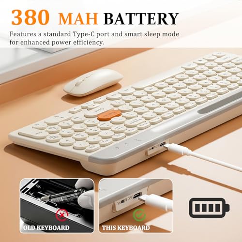 Bluetooth Keyboard Mouse Combo, Dual Multi-Device Wireless Keyboard with Phone Holder, Ultra-Compact 78-Key Layout, Quiet Keys & Rechargeable, for Windows PC Laptop (White) - color: White