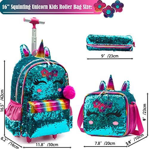 School Kids Rolling Backpack for Girls 3PCS With Trolley Wheeled Backpacks - color: Green-220308-l