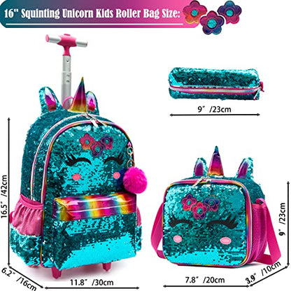 School Kids Rolling Backpack for Girls 3PCS With Trolley Wheeled Backpacks - color: Green-220308-l