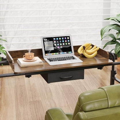 GiftGo Over Bed Table with Wheels, Recliner Table Bed Desk, Adjustable Height and Length Laptop Table with Storage Drawer Metal Leg for Bedroom Home Office Hospital (Rustic Brown, 39.3" to 55.1") - color: Rustic Brown