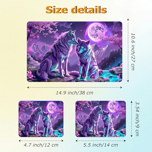 Universal Laptop Skin Sticker with 2 Wrist Pad Decals, 3-Piece Removable Vinyl Laptop Cover, Purple Moon Wolf Waterproof Anti-Scratch, Easy-Trim Fit for 13.3" 14" 15.6" Laptops - color: Purple Moon Wolf