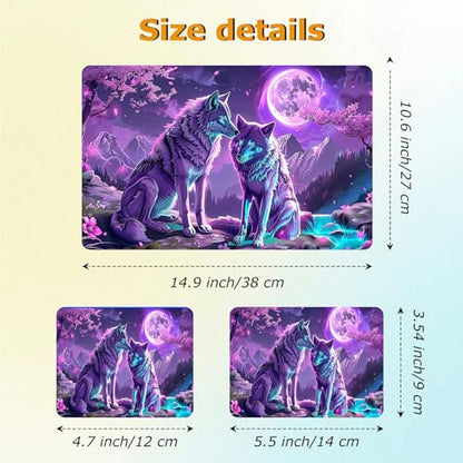 Universal Laptop Skin Sticker with 2 Wrist Pad Decals, 3-Piece Removable Vinyl Laptop Cover, Purple Moon Wolf Waterproof Anti-Scratch, Easy-Trim Fit for 13.3" 14" 15.6" Laptops - color: Purple Moon Wolf