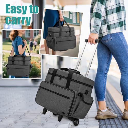 Teamoy Rolling Teacher Bag with 15.6" Laptop Compartment, Black | Teacher Tote Bag with Detachable Wheels, Multi-functional Wheeled Teacher Bag for Teaching, Office