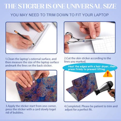 SUPERDANT 3Pcs Laptop Notebook Skin Sticker Mandala Pattern Decal 15x10.6inch Universal Size Trimmable PVC Cover for 12 to 15.6 Inch Laptop Personalization Boho Blue Gold